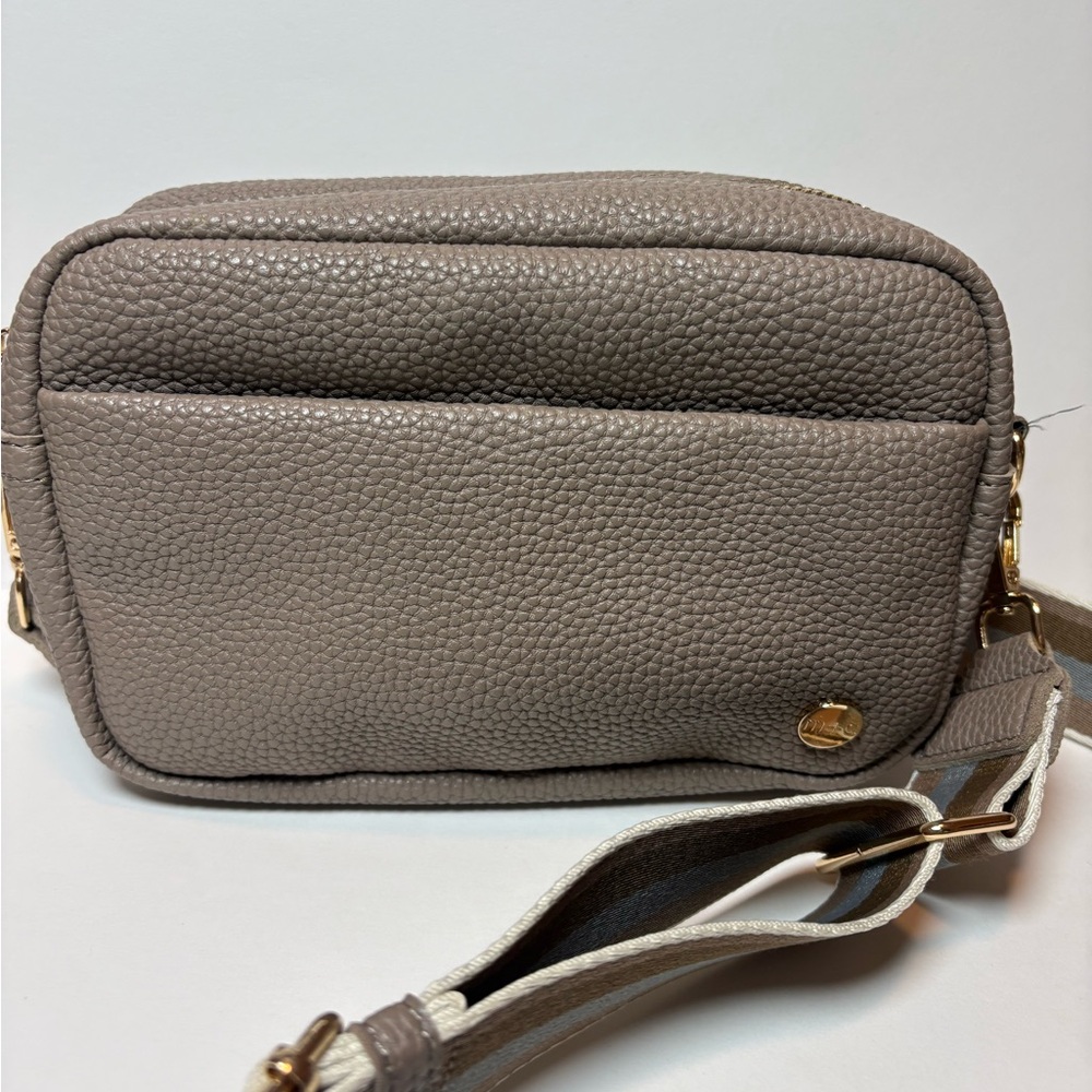 Taupe Pebbled Crossbody Bag with Striped Adjustable Strap - Picture 2 of 5